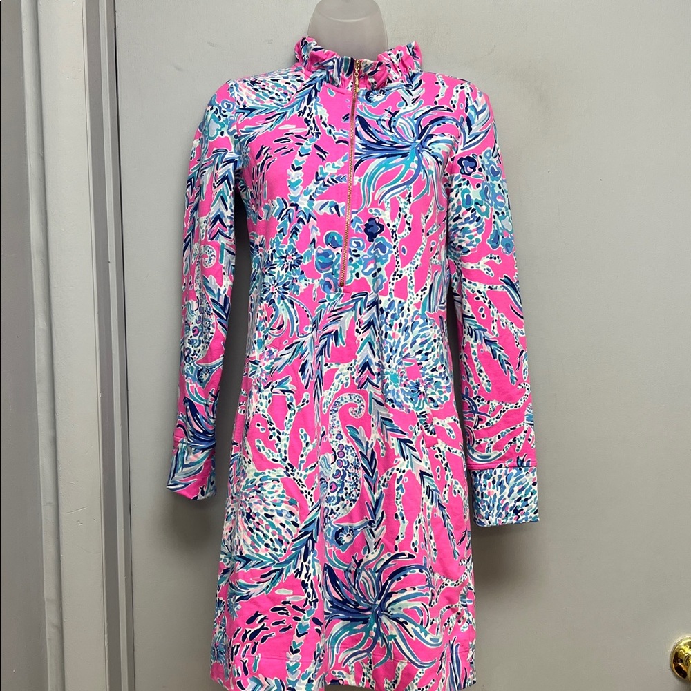 Lilly Pulitzer UPF 50+ Skipper Popover Dress XS | Pink & Blue Print